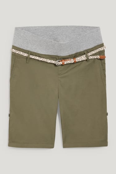 Damen - Umstandsshorts mit Gürtel - LYCRA® - dunkelgrün