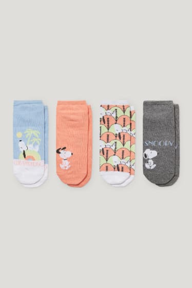 Dames - Set van 4 paar - sneakersokken met motief - Snoopy - lichtblauw