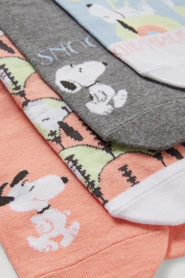 Dames - Set van 4 paar - sneakersokken met motief - Snoopy - lichtblauw
