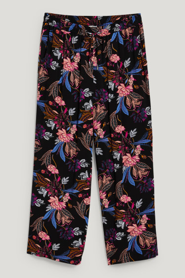 Women - Cloth trousers - mid-rise waist - wide leg - floral - black