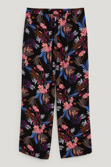 Women - Cloth trousers - mid-rise waist - wide leg - floral - black