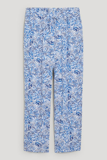 Donna - Pantaloni di stoffa - vita media - gamba ampia - blu scuro / bianco