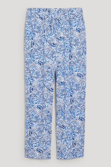 Donna - Pantaloni di stoffa - vita media - gamba ampia - blu scuro / bianco