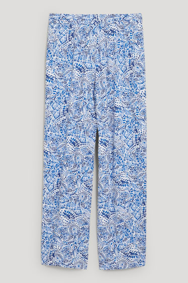 Donna - Pantaloni di stoffa - vita media - gamba ampia - blu scuro / bianco