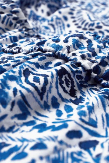 Donna - Pantaloni di stoffa - vita media - gamba ampia - blu scuro / bianco