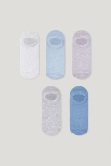 Dámské - Multipack 5 ks - ponožky do tenisek - bio bavlna - světle šedá-žíhaná