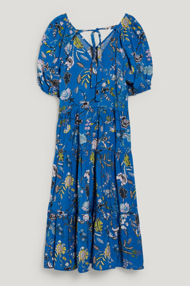 Femmes - Robe évasée - à fleurs - bleu