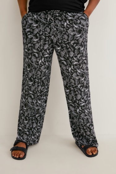 Femmes - Pantalon en toile - mid waist - jambe évasée - noir