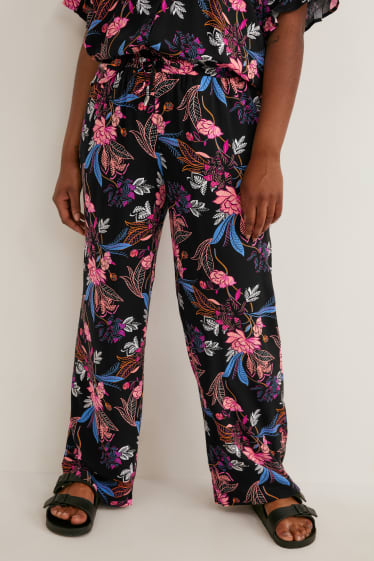 Women - Cloth trousers - mid-rise waist - wide leg - floral - black