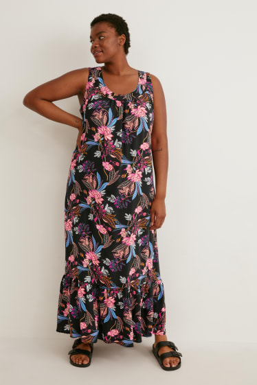Femmes - Robe évasée - à fleurs - noir
