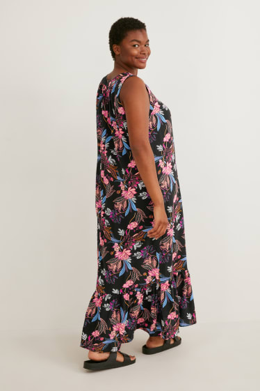 Femmes - Robe évasée - à fleurs - noir
