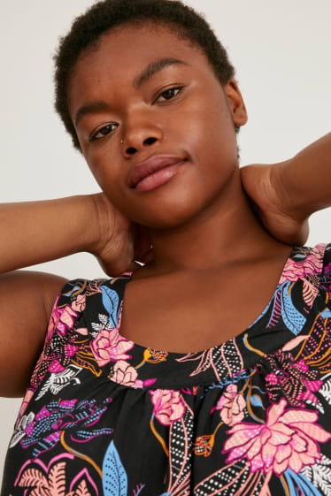 Femmes - Robe évasée - à fleurs - noir