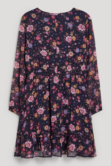 Dámské XL - CLOCKHOUSE - zavinovací šaty - s květinovým vzorem - tmavomodrá