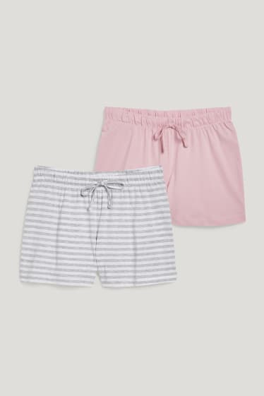 Dames - Set van 2 - korte pyjamabroek - grijs / roze