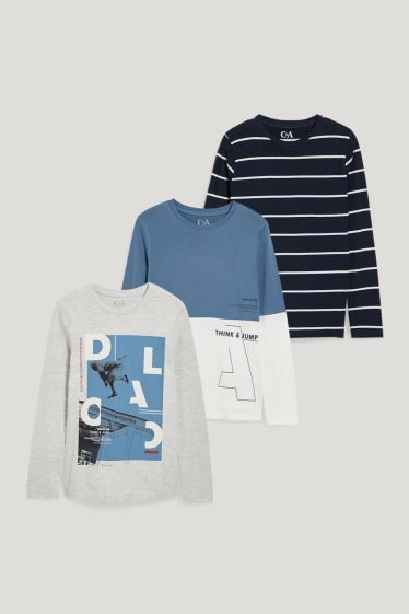 Garçons - Lot de 3 - haut à manches longues - bleu foncé