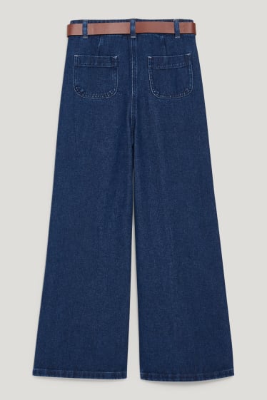 Filles - Jean coupe droite à ceinture - jean bleu