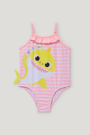 Miminka holky - Baby Shark - jednodílné dámské plavky pro miminka - LYCRA® XTRA LIFE™ - pruhované - růžová