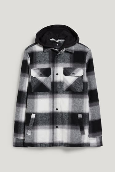 Clockhouse Boys - CLOCKHOUSE - giacca a camicia con cappuccio- effetto 2 in 1 - a quadretti - nero / bianco