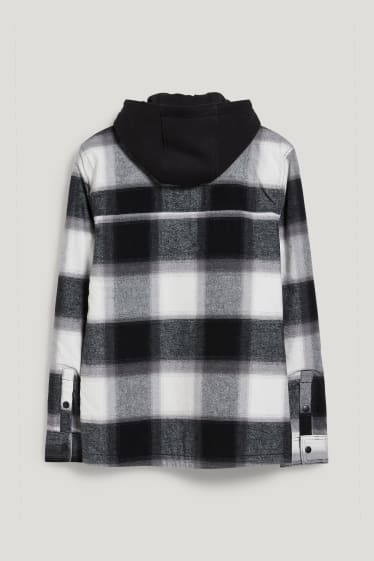 Clockhouse Boys - CLOCKHOUSE - giacca a camicia con cappuccio- effetto 2 in 1 - a quadretti - nero / bianco
