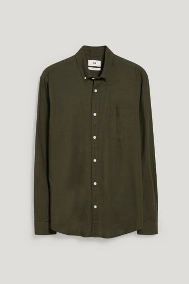 Hommes - Chemise Oxford - coupe droite - col button down - vert foncé