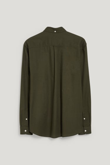 Hommes - Chemise Oxford - coupe droite - col button down - vert foncé