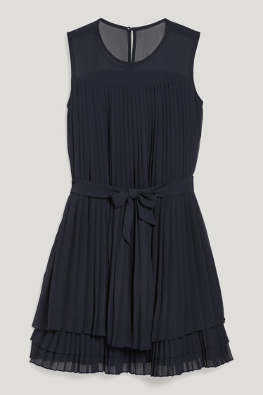 Kids Girls - Jurk van chiffon - geplisseerd - donkerblauw