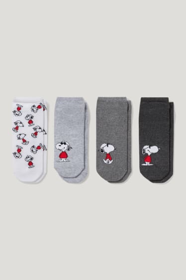Dames - Set van 4 paar - sneakersokken met motief - Snoopy - licht grijs-mix