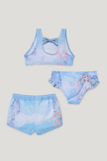 Filles - La Reine des Neiges - ensemble - bikini et short de bain - 3 pièces - bleu clair