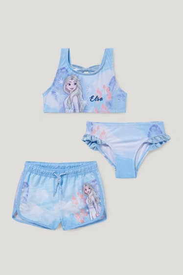 Filles - La Reine des Neiges - ensemble - bikini et short de bain - 3 pièces - bleu clair