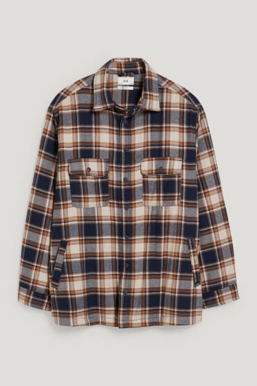 Uomo XL - Giacca di jeans - a quadretti - beige / blu