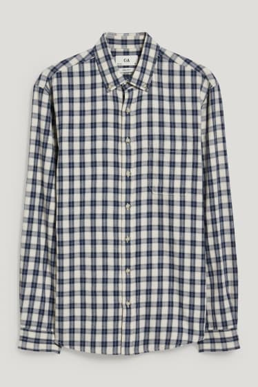 Hombre - Camisa - regular fit - button-down - de cuadros - azul / blanco