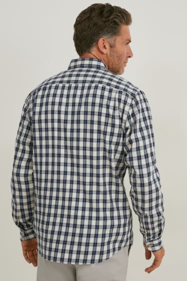 Hombre - Camisa - regular fit - button-down - de cuadros - azul / blanco