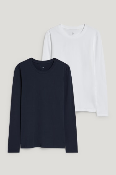 Dames - Set van 2 - basic-longsleeve - donkerblauw