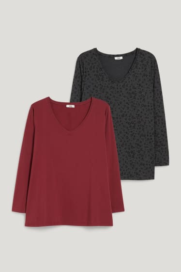 Damen - Multipack 2er - Langarmshirt - LYCRA® - dunkelgrau