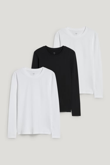 Dames - Set van 3 - basic-longsleeve - wit