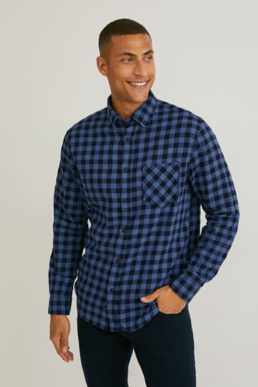 Heren - Overhemd - regular fit - button down - geruit - blauw