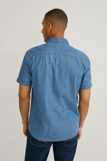 Pánské - MUSTANG - džínová košile - slim fit - kent - džíny - světle modré