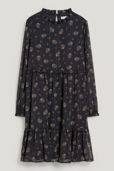 Kids Girls - Chiffon dress - patterned - black