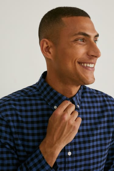 Hommes - Chemise Oxford - coupe droite - col button-down - à carreaux - bleu foncé