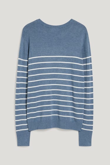 Women - Fine knit jumper - striped - dark blue