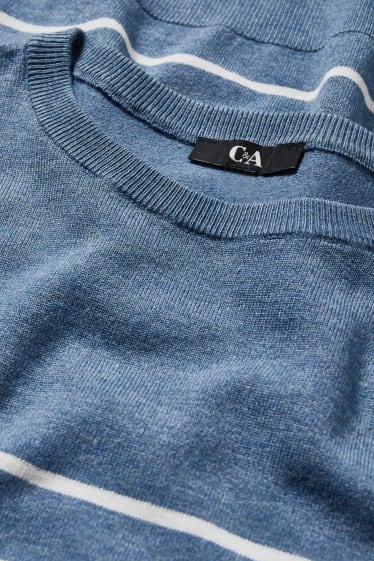 Women - Fine knit jumper - striped - dark blue