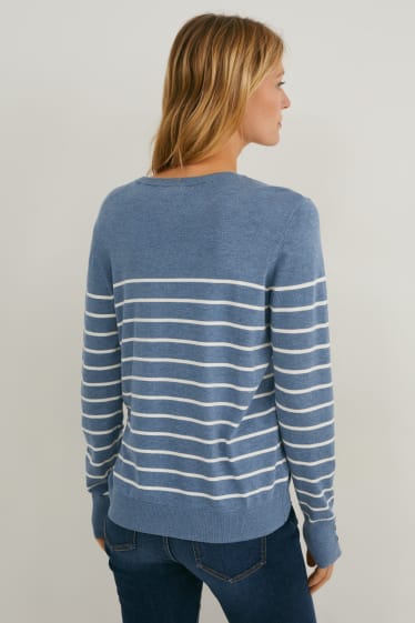 Damen - Feinstrick-Pullover - gestreift - dunkelblau