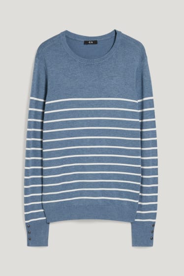 Women - Fine knit jumper - striped - dark blue