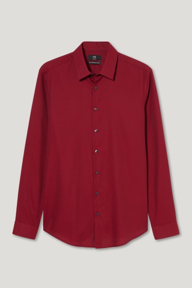 Hommes - Chemise de bureau - slim fit - col kent - facile à repasser - rouge foncé