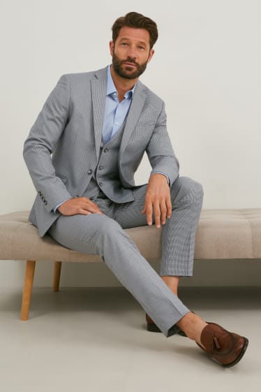 Pánské - Obleková vesta - slim fit - LYCRA® - šedá-žíhaná