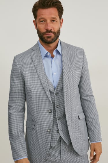 Pánské - Oblekové sako - slim fit - LYCRA® - kostkované - šedá-žíhaná