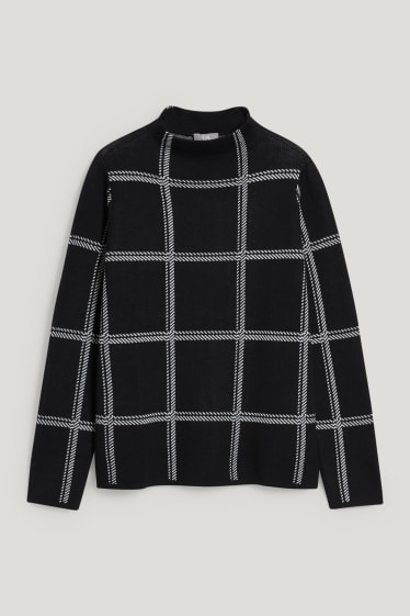 Damen - Pullover - kariert - schwarz