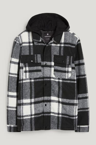 Clockhouse Boys - CLOCKHOUSE - giacca a camicia con cappuccio -a quadretti - nero / bianco