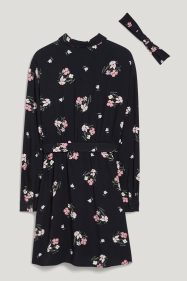 Niñas - Set - vestido y diadema - 2 piezas - de flores - negro