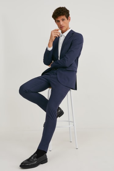 Pánské - Oblekové sako ze střižní vlny - slim fit - tmavomodrá